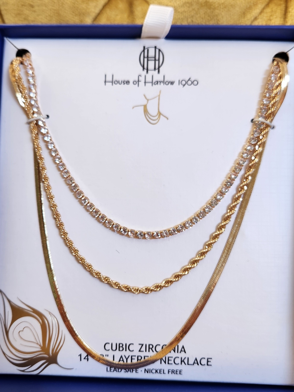 House of Harlow 1960 Gold Layered Cubic Zirconia Multi-Chain Necklace